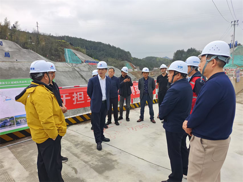 3月27日，縣長王奇勇帶隊調(diào)研防洪工程項目建設情況，黃山徽投集團黨委書記、董事長洪筱明，副總經(jīng)理張高峰陪同調(diào)研。.jpg